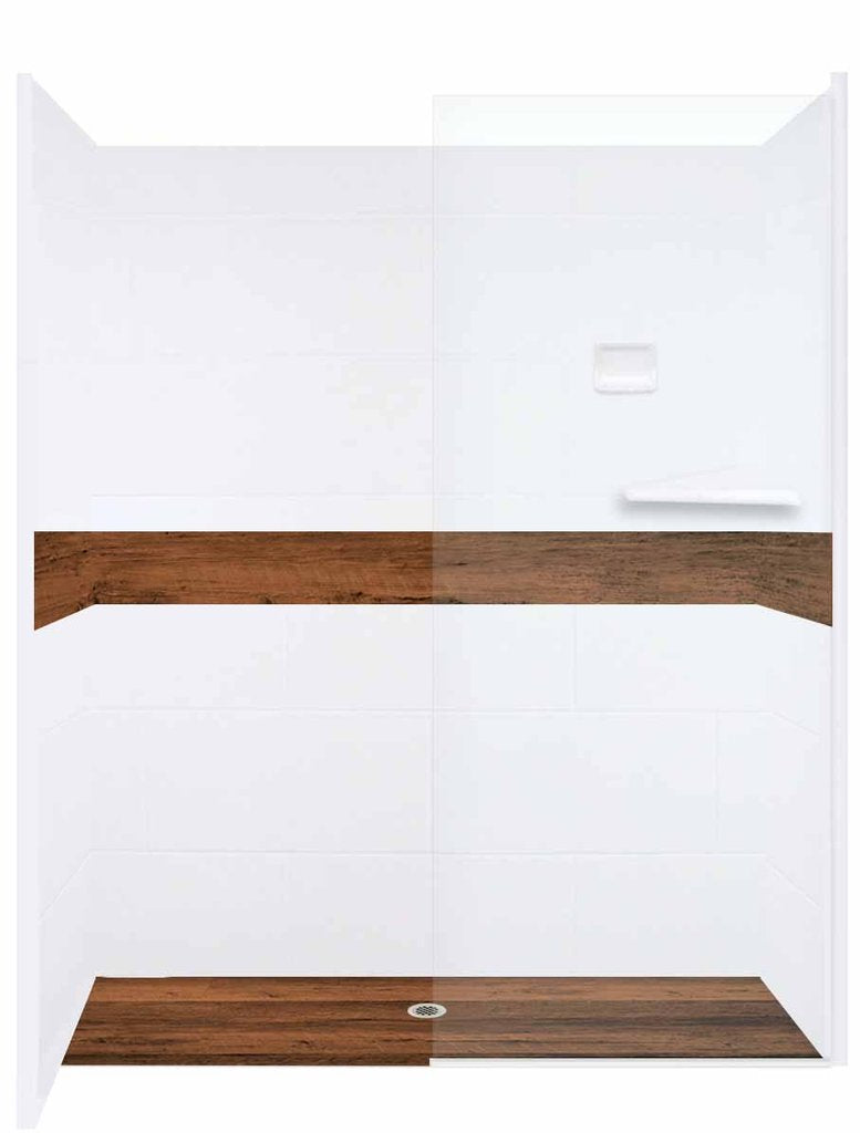 Burnt Oak Zero Thershold 60" Alcove LifeProof Flooring Wood Collection Shower Kits  Shower Kit - American Bath Factory
