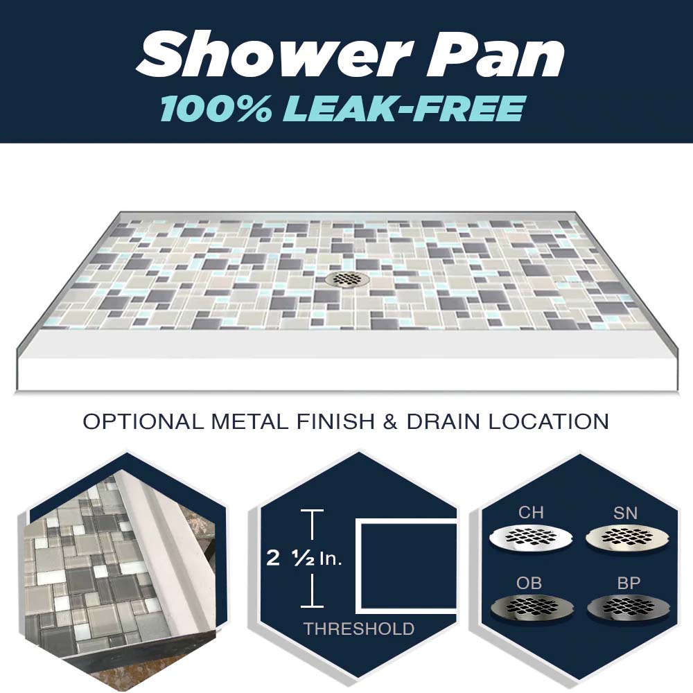 Freedom Carrara Marble Newport Mosaic Alcove Shower Enclosure Kit