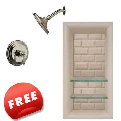 Freedom Rafe Marble Subway Alcove Shower Enclosure Kit (FREE F92 FAUCET & TILE NICHE)