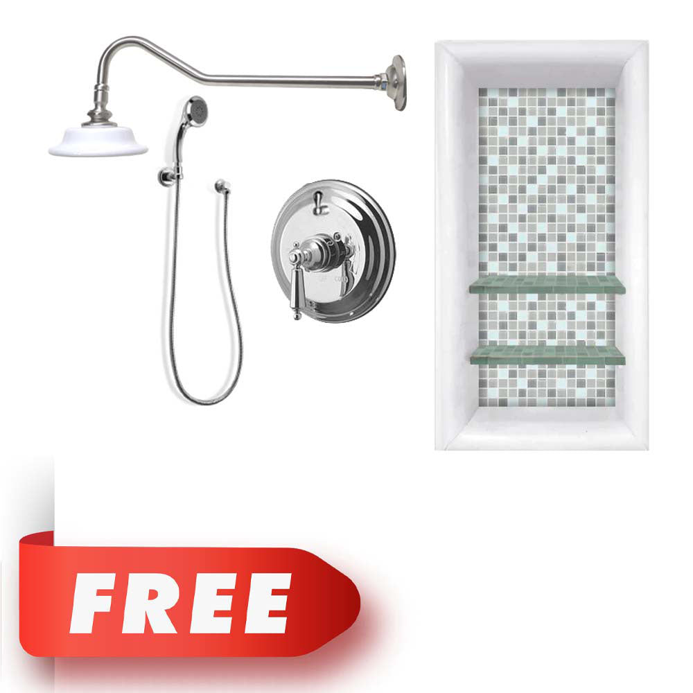 1st Best Seller Freedom Del Mar Mosaic Natural Buff 60" Alcove Stone Shower Kit (FREE F92 FAUCET & TILE NICHE)