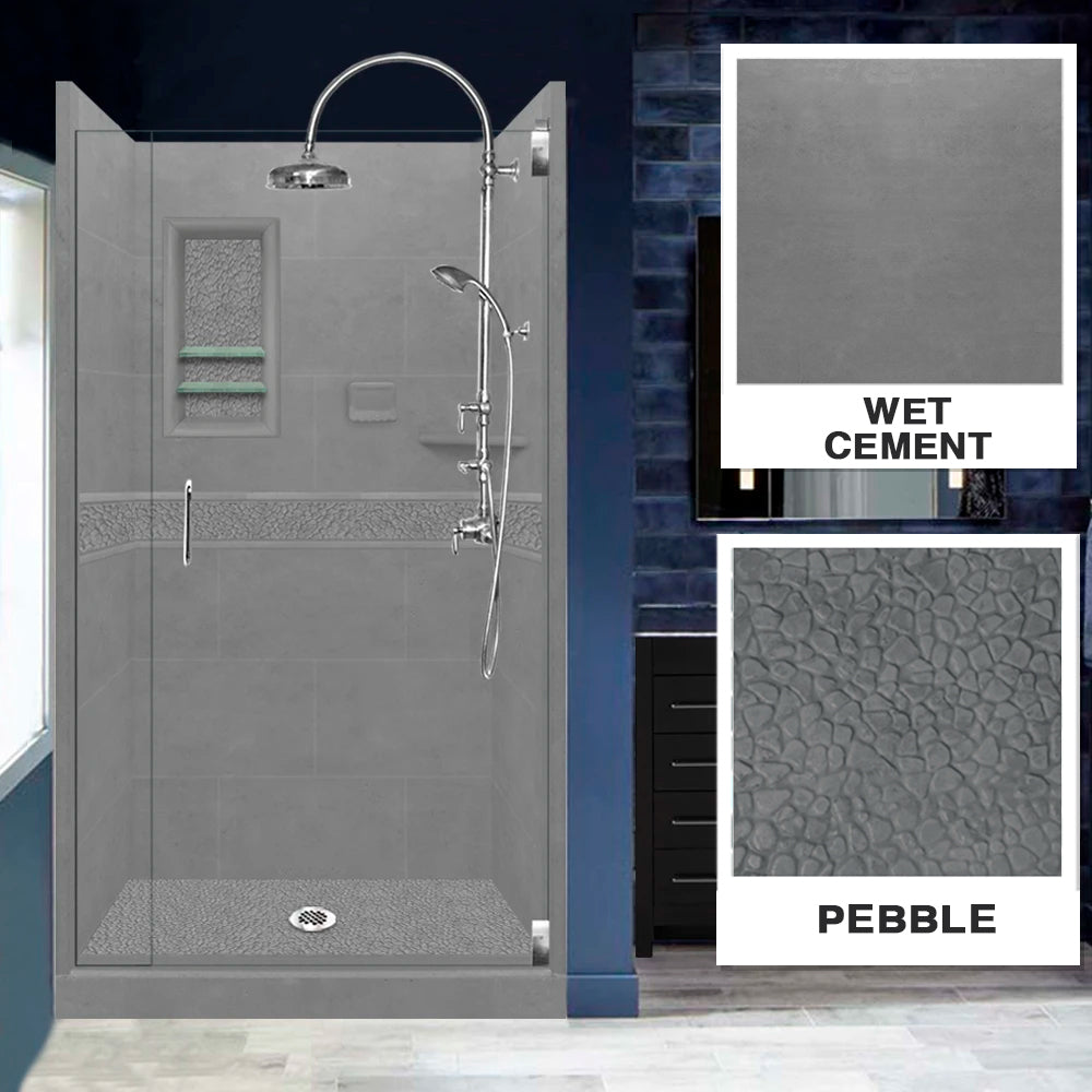 Pebble Wet Cement Small Alcove Shower Enclosure Kit