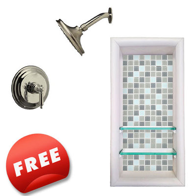CLEARANCE-60" X 32" Del Mar Mosaic Natural Buff Alcove Stone Shower Kit (FREE F92 FAUCET & TILE NICHE)