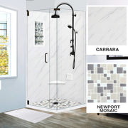 Carrara Marble Newport Mosaic Corner Shower Enclosure Kit