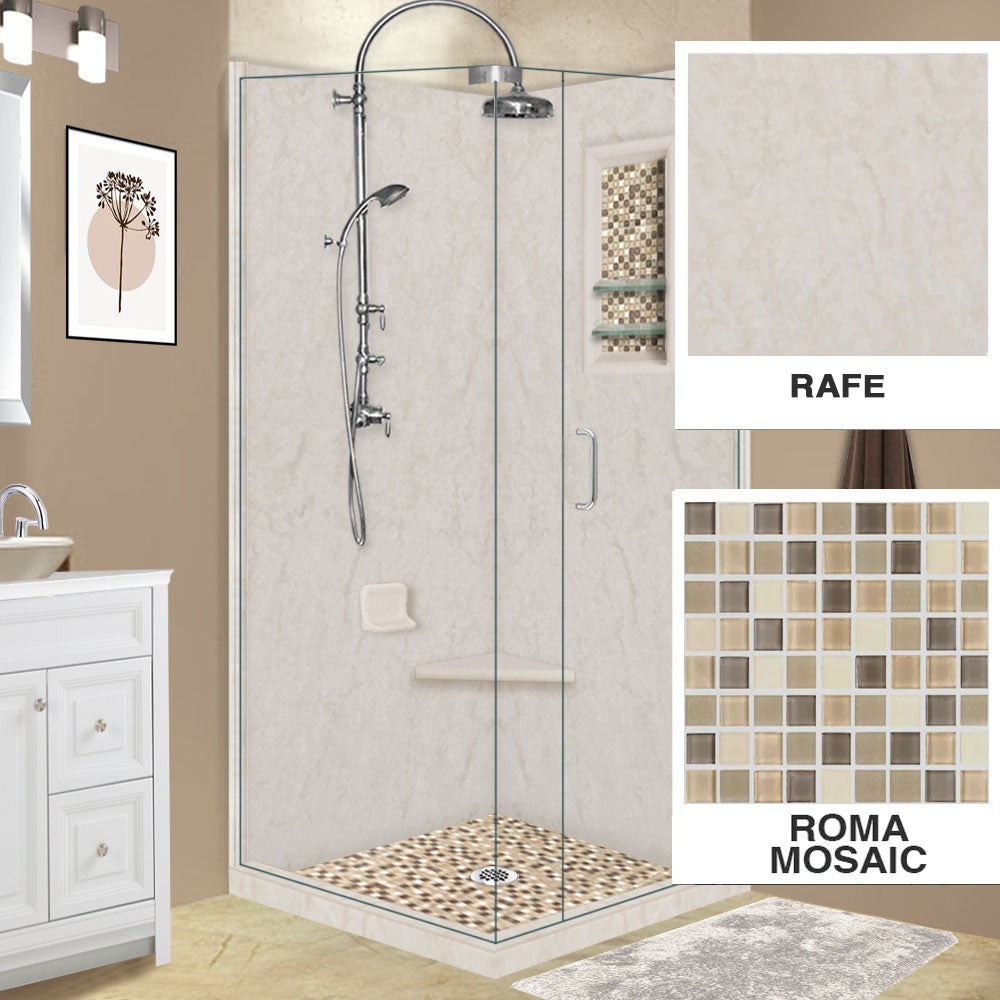 Rafe Marble Roma Mosaic Corner Shower Kit – American Bath Factory
