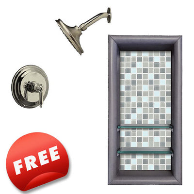 CLEARANCE-60" X 32" Grio Marble Del Mar Mosaic Alcove Shower Kit Left Drain.