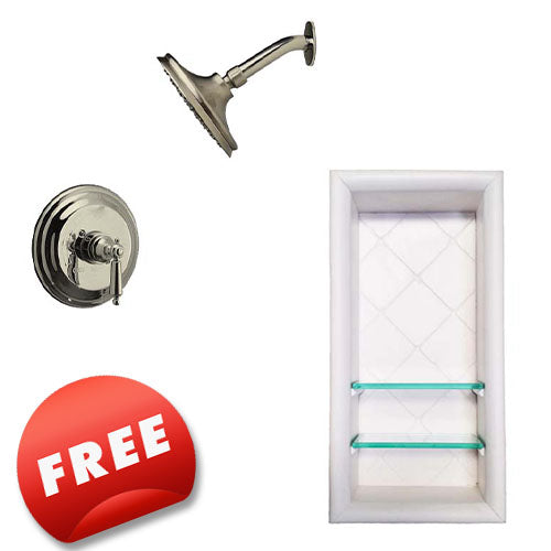 Clearance-36" X 32" Natural Buff Diamond Solid Small Alcove Stone Shower Kit W/Glass Door