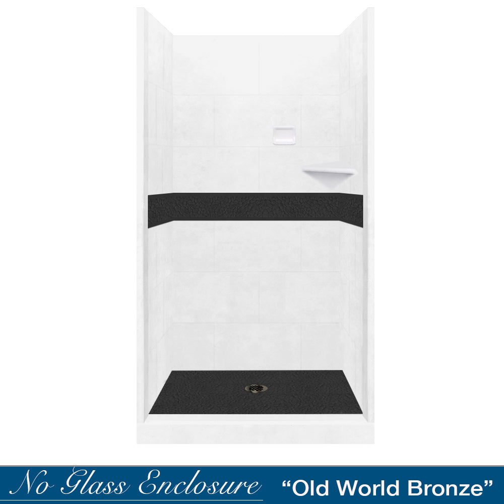 Clearance-36" X 36" Natural Buff Black Pebble Small Alcove Stone Shower Kit Pan and Walls Only