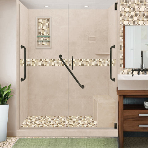 Alcove Custom Size Freedom Tuscany Mosaic Brown Sugar Stone Shower Kit (FREE F92 FAUCET & TILE NICHE)
