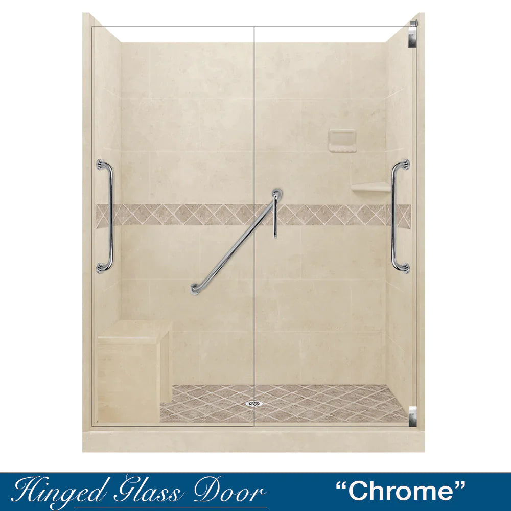 SPECIAL- Freedom 60" Alcove Desert Sand Sistine Stone & Diamond Stone Accent ("DIY Shower Remodel Kit") (FREE - Shampoo Niche)