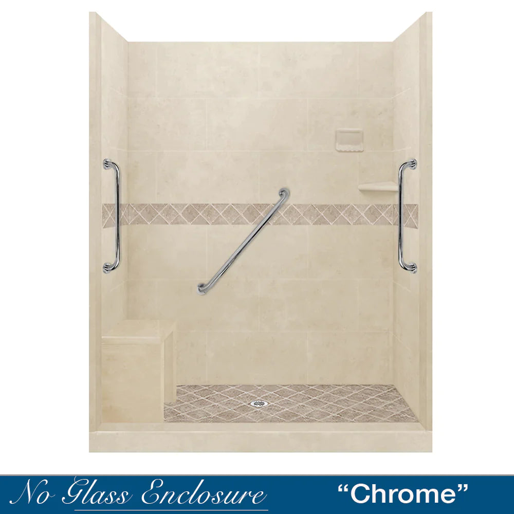 SPECIAL- Freedom 60" Alcove Desert Sand Sistine Stone & Diamond Stone Accent ("DIY Shower Remodel Kit") (FREE - Shampoo Niche)