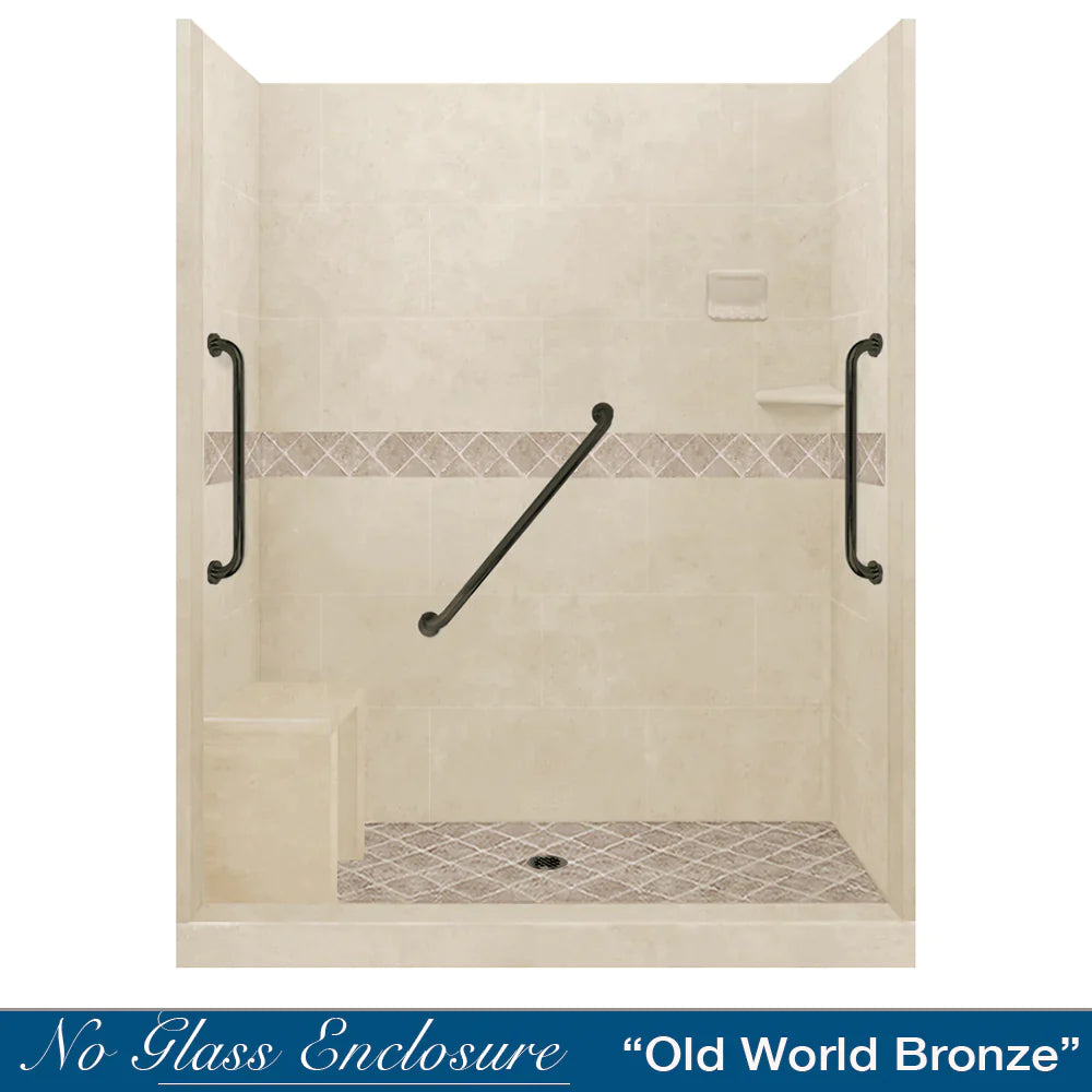SPECIAL- Freedom 60" Alcove Desert Sand Sistine Stone & Diamond Stone Accent ("DIY Shower Remodel Kit") (FREE - Shampoo Niche)