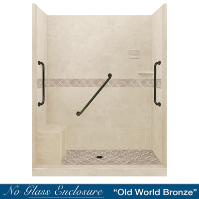 SPECIAL- Diamond Desert Sand 60" Alcove Stone Shower Kit (FREE F92S FAUCET - see below for details)