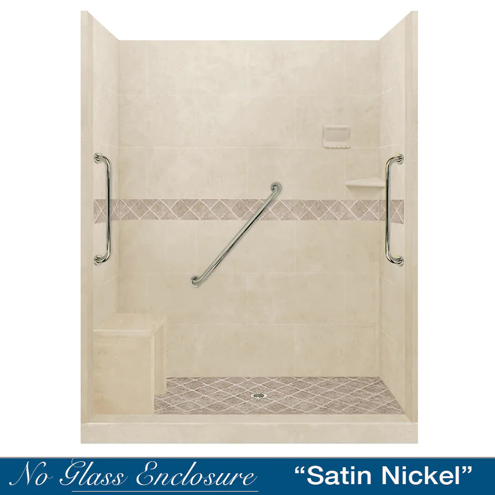 SPECIAL- Freedom 60" Alcove Desert Sand Sistine Stone & Diamond Stone Accent ("DIY Shower Remodel Kit") (FREE - Shampoo Niche)