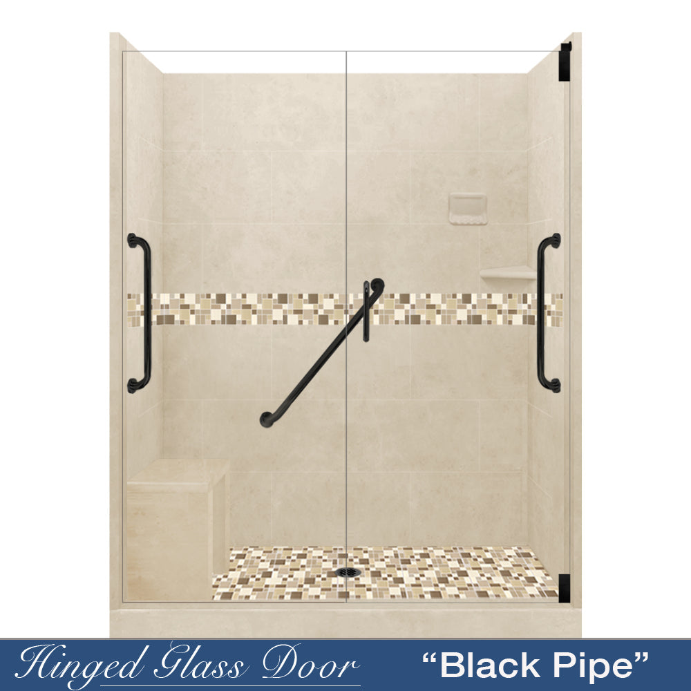 Limited Stock - Freedom 60" Alcove Desert Sand Sistine Stone & Tuscany Mosaic Accent Shower Remodel Kit (60X32 Right Drain)