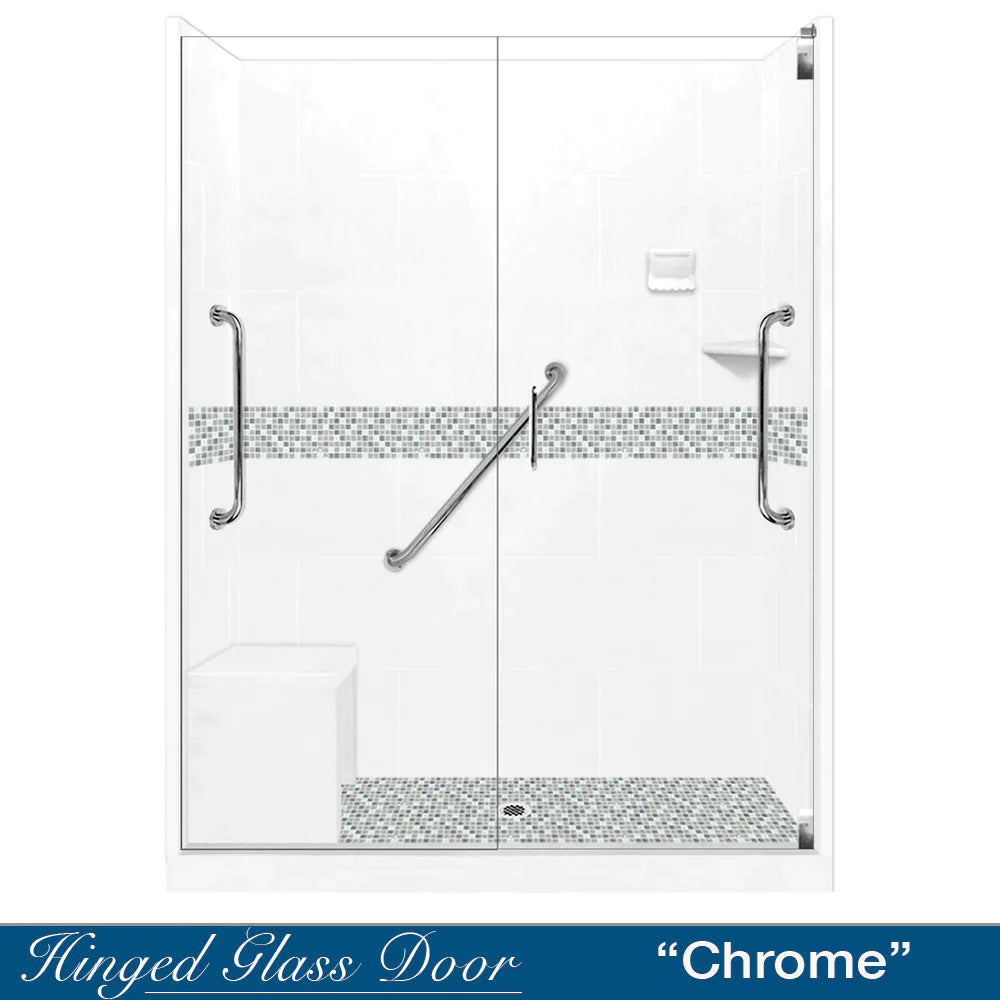 SPECIAL - 60" Alcove Natural Buff Sistine Stone & Del Mar Mosaic Accent ("DIY Shower Remodel Kit") (FREE Shampoo Niche)