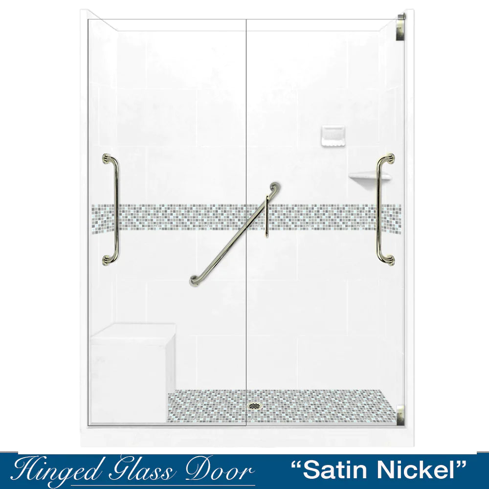 SPECIAL - 60" Alcove Natural Buff Sistine Stone & Del Mar Mosaic Accent ("DIY Shower Remodel Kit") (FREE Shampoo Niche)