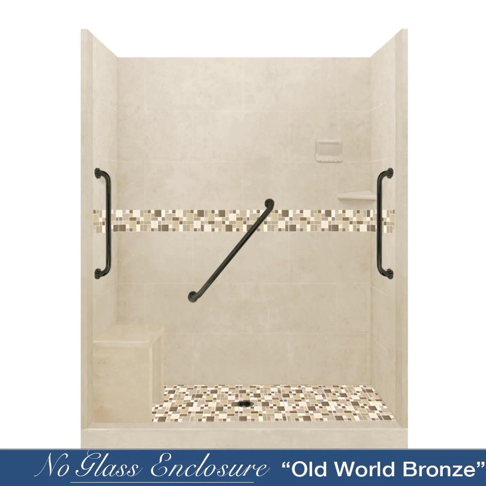 SPECIAL-Tuscany Mosaic Desert Sand 60" Alcove Stone Shower Kit