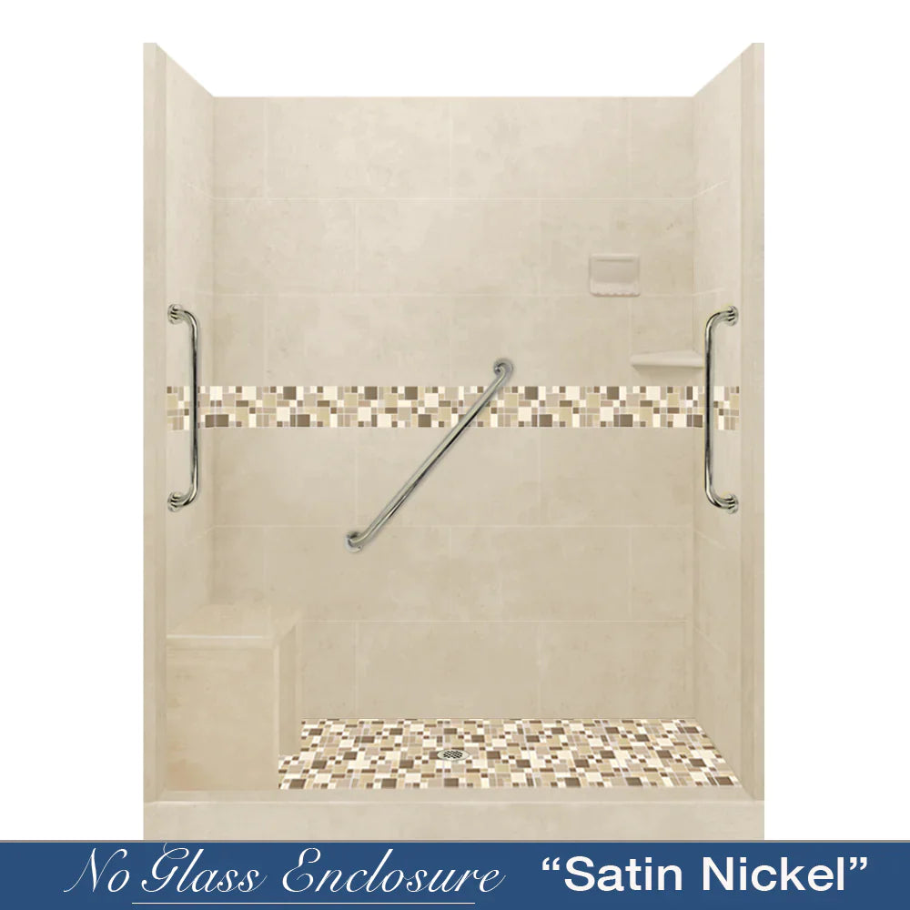 ABFSPECIAL-Tuscany Mosaic Desert Sand 60" Alcove Stone Shower Kit