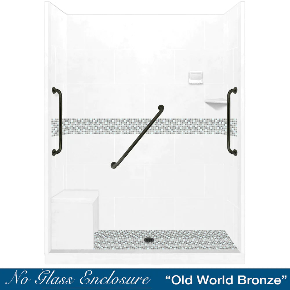 SPECIAL - 60" Alcove Natural Buff Sistine Stone & Del Mar Mosaic Accent ("DIY Shower Remodel Kit") (FREE Shampoo Niche)