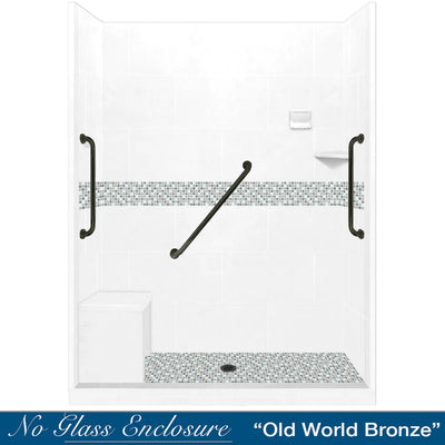 SPECIAL-Del Mar Mosaic Natural Buff 60" Alcove Stone Shower Kit (FREE F92SP FAUCET)
