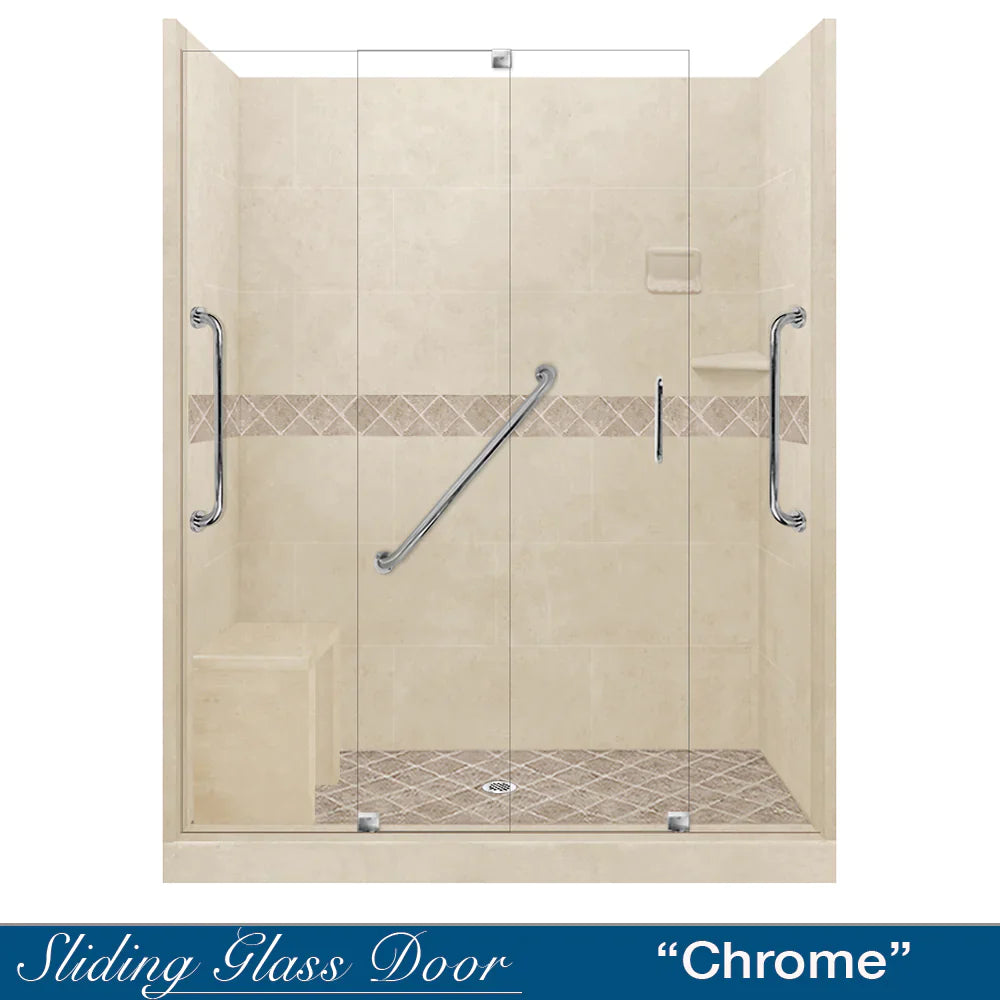 SPECIAL- Freedom 60" Alcove Desert Sand Sistine Stone & Diamond Stone Accent ("DIY Shower Remodel Kit") (FREE - Shampoo Niche)