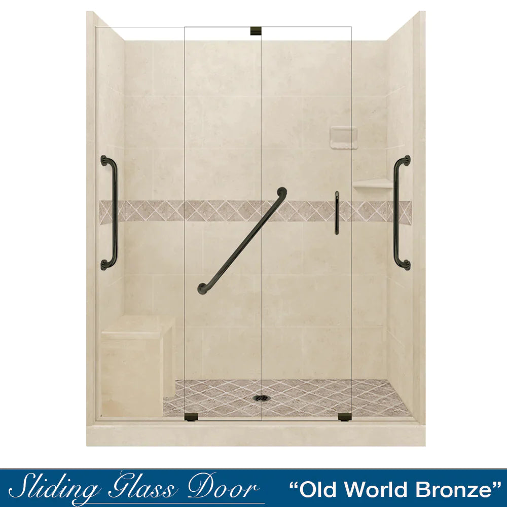 SPECIAL- Freedom 60" Alcove Desert Sand Sistine Stone & Diamond Stone Accent ("DIY Shower Remodel Kit") (FREE - Shampoo Niche)