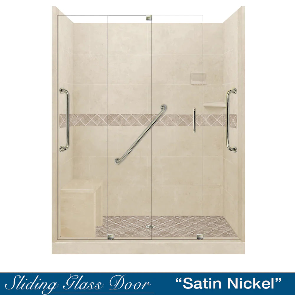 SPECIAL- Freedom 60" Alcove Desert Sand Sistine Stone & Diamond Stone Accent ("DIY Shower Remodel Kit") (FREE - Shampoo Niche)
