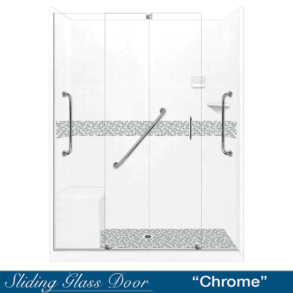 SPECIAL - 60" Alcove Natural Buff Sistine Stone & Del Mar Mosaic Accent ("DIY Shower Remodel Kit") (FREE Shampoo Niche)