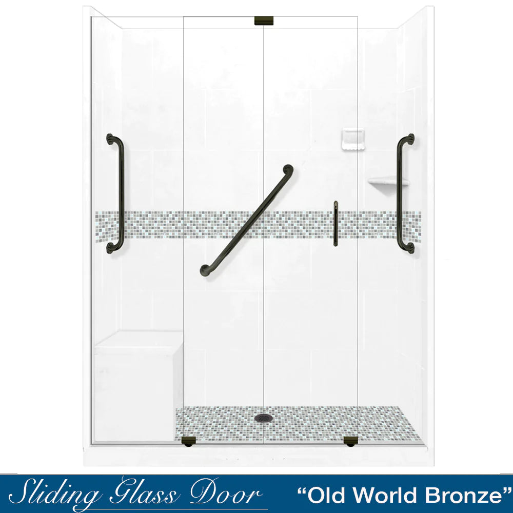 SPECIAL - 60" Alcove Natural Buff Sistine Stone & Del Mar Mosaic Accent ("DIY Shower Remodel Kit") (FREE Shampoo Niche)