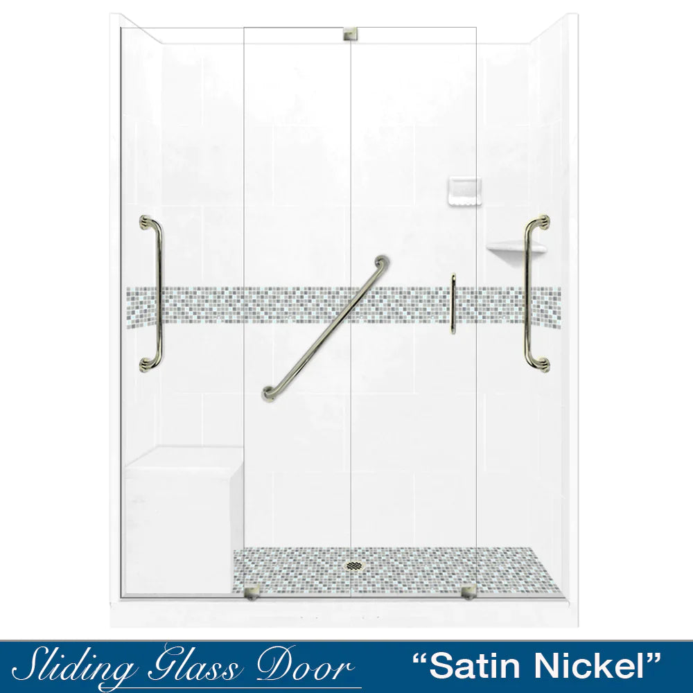 SPECIAL - 60" Alcove Natural Buff Sistine Stone & Del Mar Mosaic Accent ("DIY Shower Remodel Kit") (FREE Shampoo Niche)