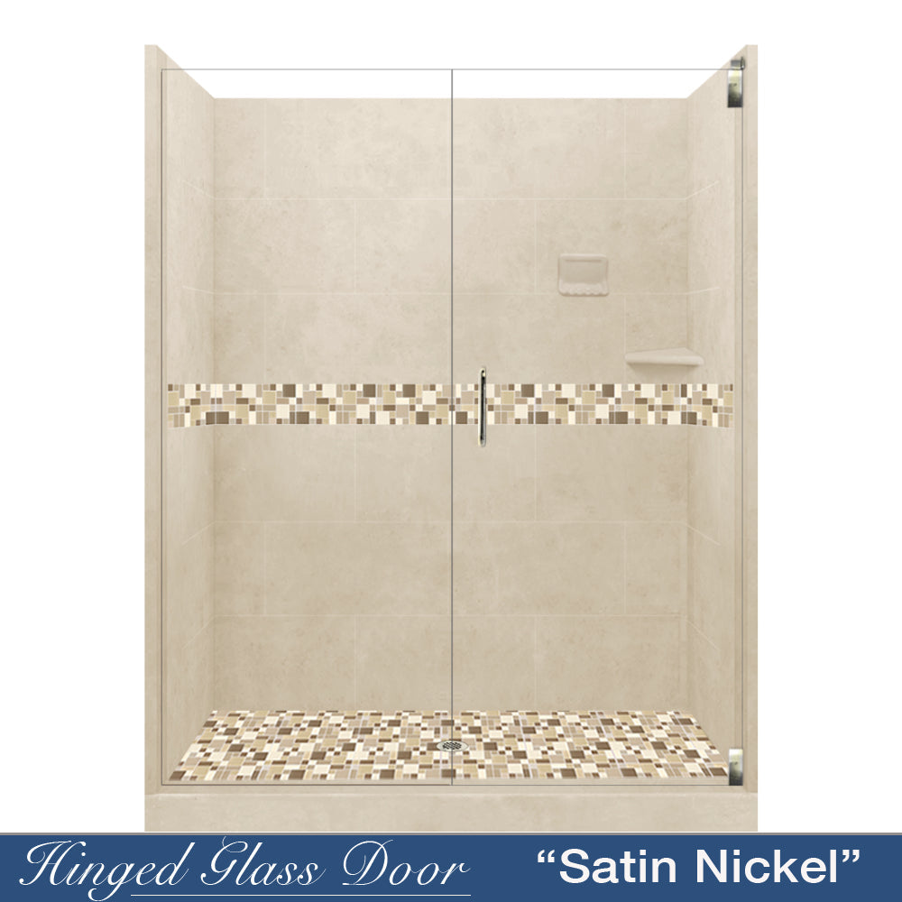 Tuscany Mosaic Desert Sand 60" Alcove Shower Kit  testing shower - American Bath Factory