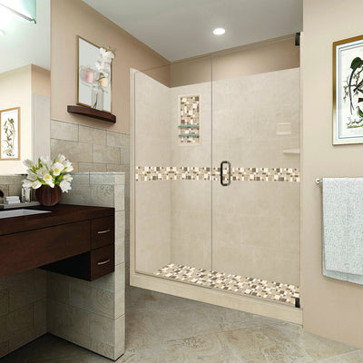 SPECIAL-Tuscany Mosaic Desert Sand 60" Alcove Stone Shower Kit (free F92S faucet - see details below)