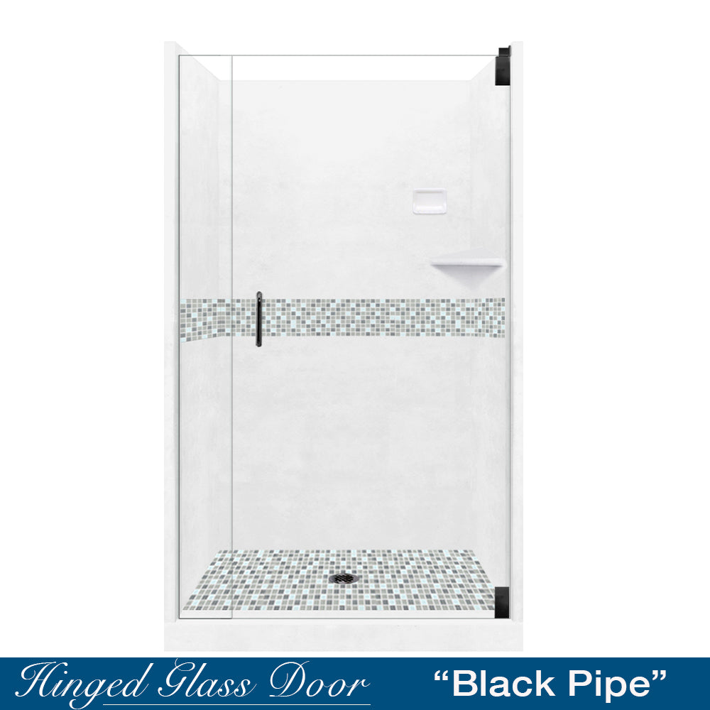 Limited Stock - Alcove Natural Buff Sistine Stone & Del Mar Mosaic Accent Shower Remodel Kit (36X36)