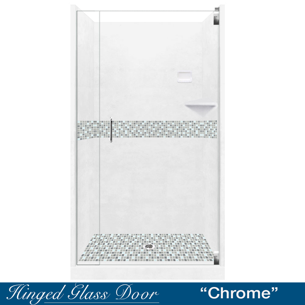 Limited Stock - Alcove Natural Buff Sistine Stone & Del Mar Mosaic Accent Shower Remodel Kit (36X36)
