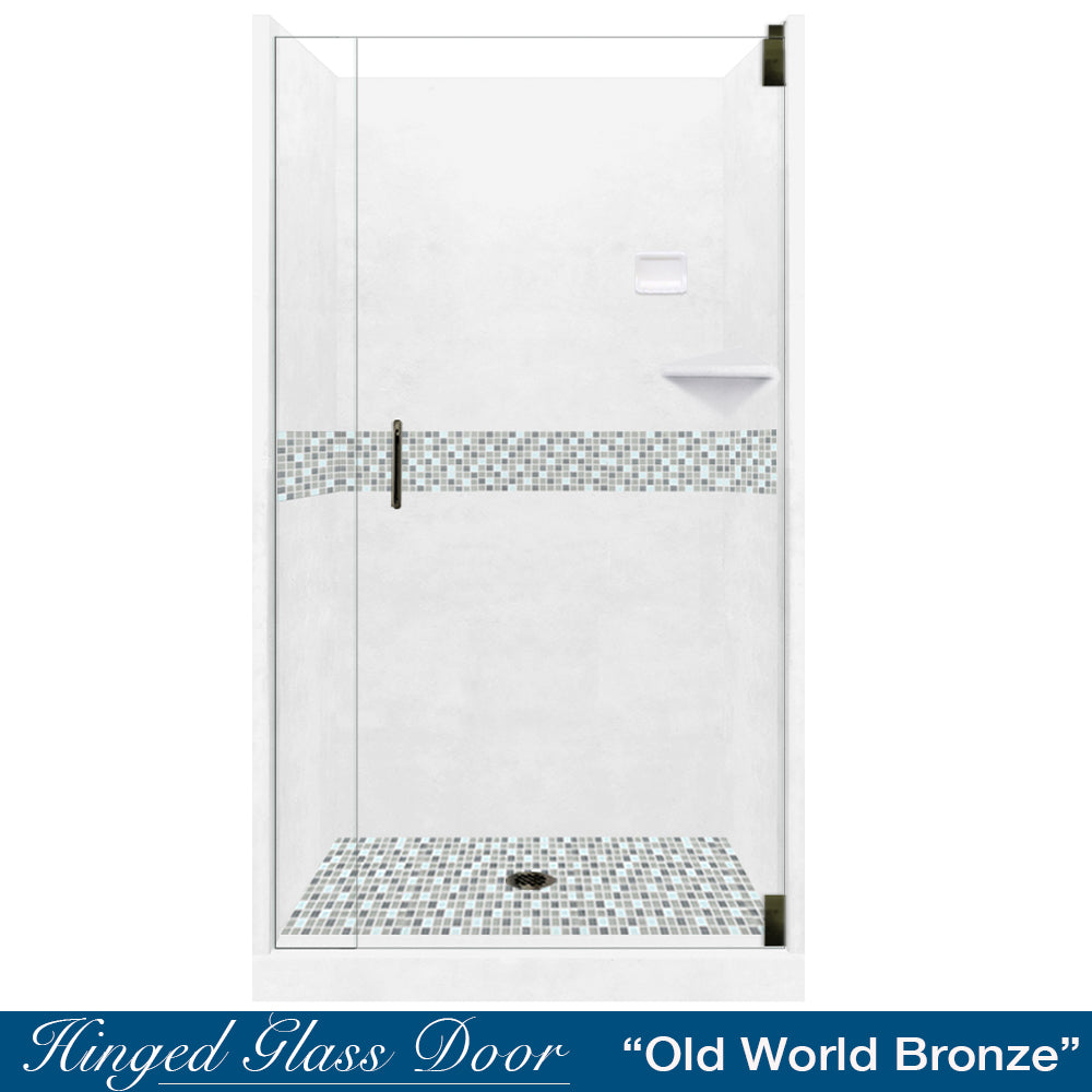 Limited Stock - Alcove Natural Buff Sistine Stone & Del Mar Mosaic Accent Shower Remodel Kit (36X36)