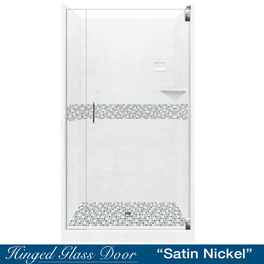 Limited Stock - Alcove Natural Buff Sistine Stone & Del Mar Mosaic Accent Shower Remodel Kit (36X36)