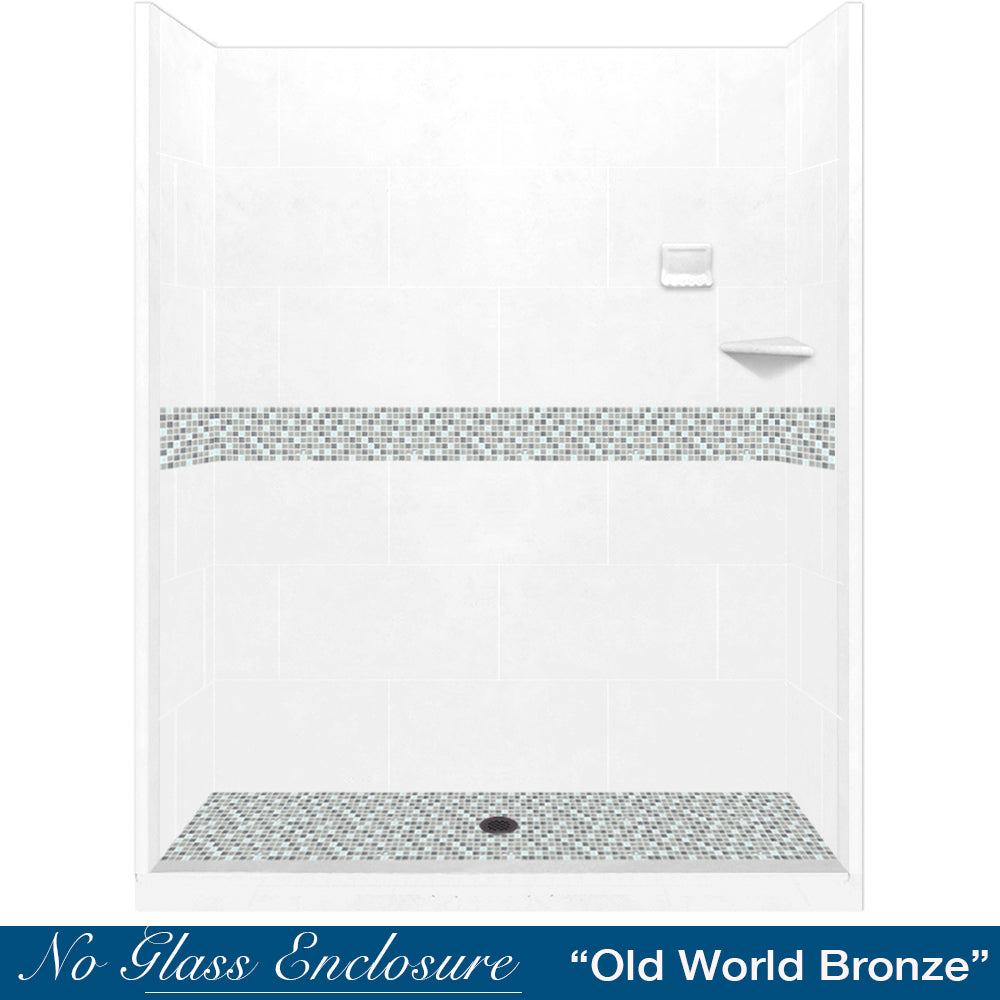 SPECIAL - 60" Alcove Natural Buff Sistine Stone & Del Mar Mosaic Accent ("DIY Shower Remodel Kit") (FREE Shampoo Niche)