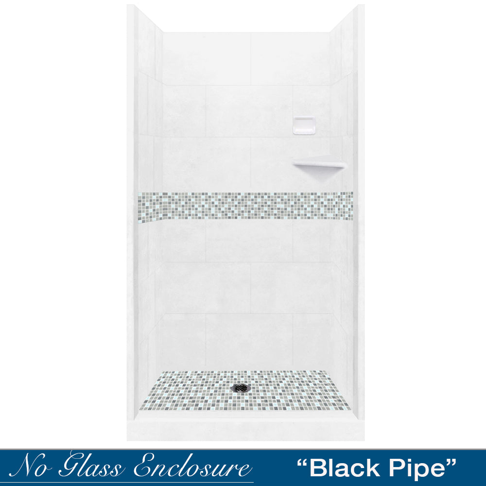 Limited Stock - Alcove Natural Buff Sistine Stone & Del Mar Mosaic Accent Shower Remodel Kit (36X36)