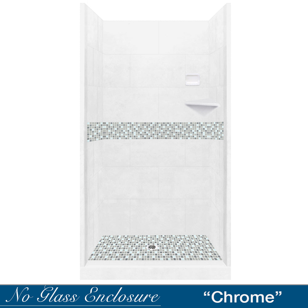 Limited Stock - Alcove Natural Buff Sistine Stone & Del Mar Mosaic Accent Shower Remodel Kit (36X36)