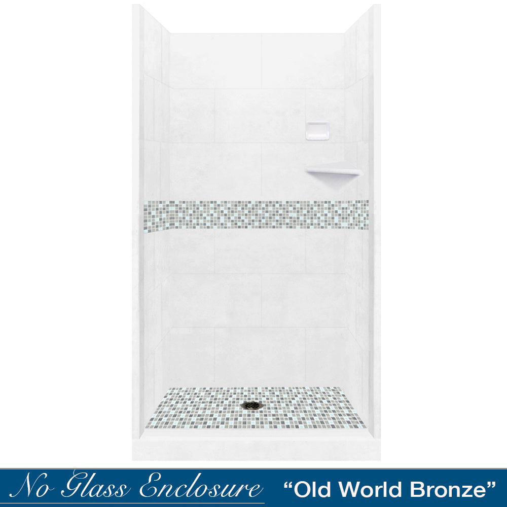 Limited Stock - Alcove Natural Buff Sistine Stone & Del Mar Mosaic Accent Shower Remodel Kit (36X36)