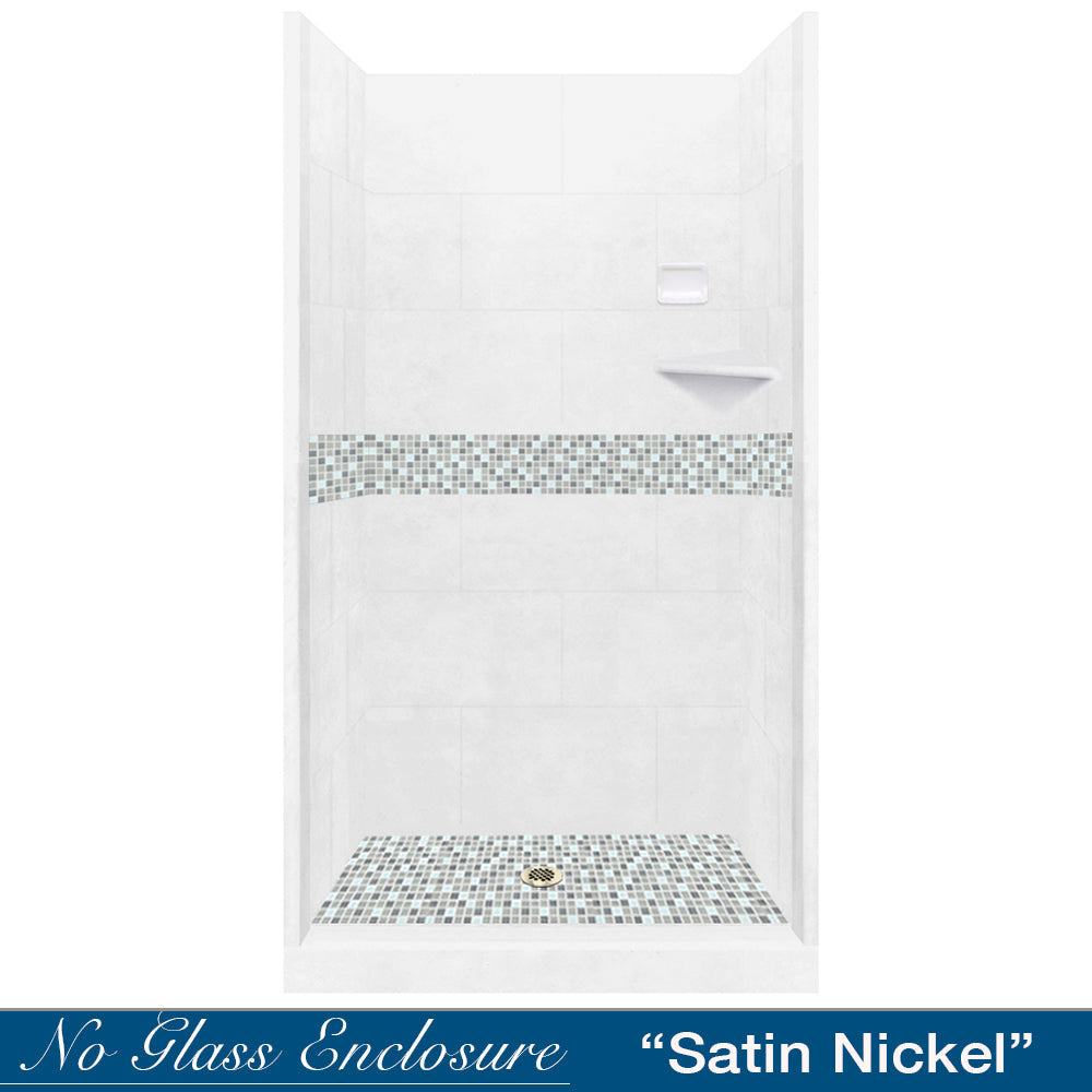 Limited Stock - Alcove Natural Buff Sistine Stone & Del Mar Mosaic Accent Shower Remodel Kit (36X36)