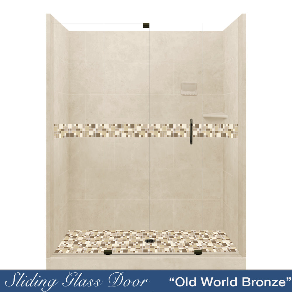 Tuscany Mosaic Desert Sand 60" Alcove Shower Kit  testing shower - American Bath Factory