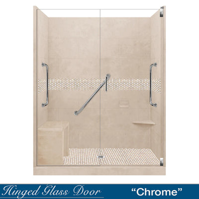 SPECIAL- Honey Hex Brown Sugar 60" Alcove Stone Shower Kit (FREE F92S FAUCET)