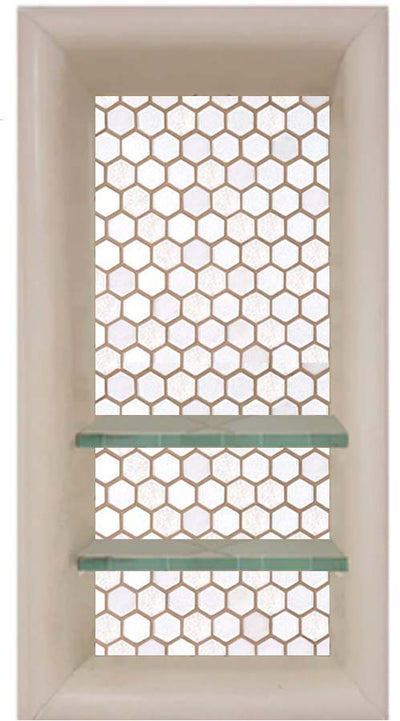 Freedom Honey Hex Mosaic Brown Sugar 60" Alcove Stone Shower Enclosure Kit (FREE F92 FAUCET & TILE NICHE)
