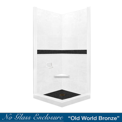 SPECIAL-Pebble Natural Buff Black Accent Corner Shower Kit (FREE F92 FAUCET)