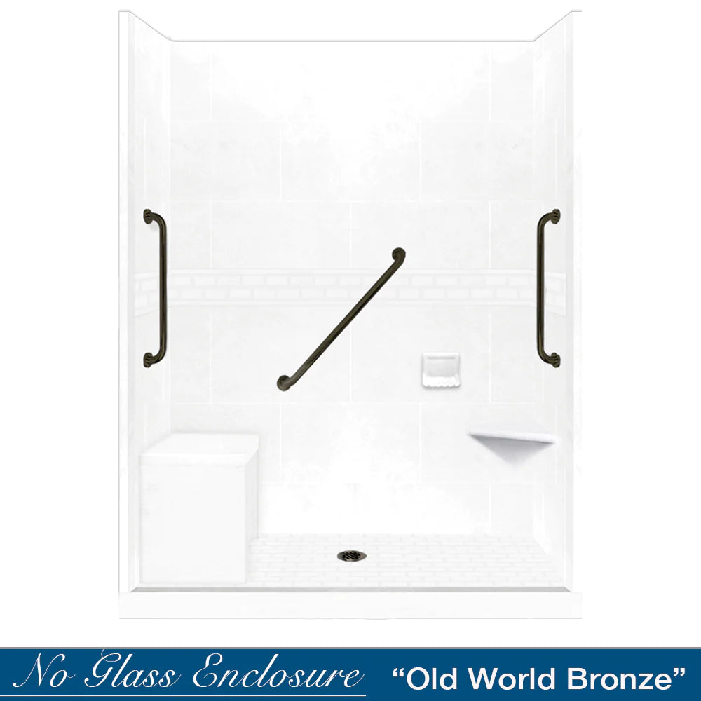 SPECIAL-Subway Natural Buff 60" Alcove Stone Shower Kit