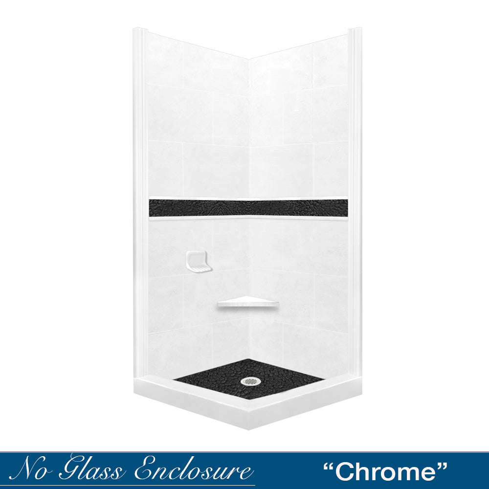 ABFSPECIAL-Pebble Natural Buff Black Accent Corner Shower Kit (FREE F92 FAUCET)