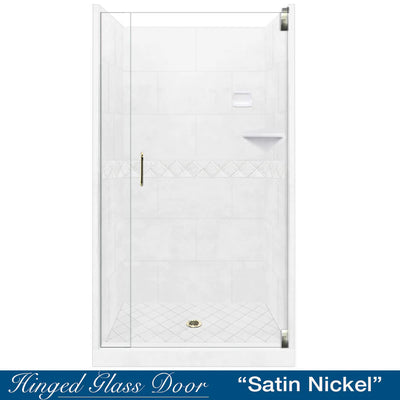 Clearance-36" X 32" Natural Buff Diamond Solid Small Alcove Stone Shower Kit W/Glass Door