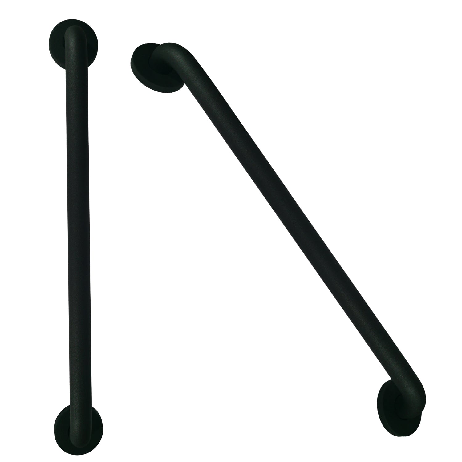 Two black grab bars on a white background