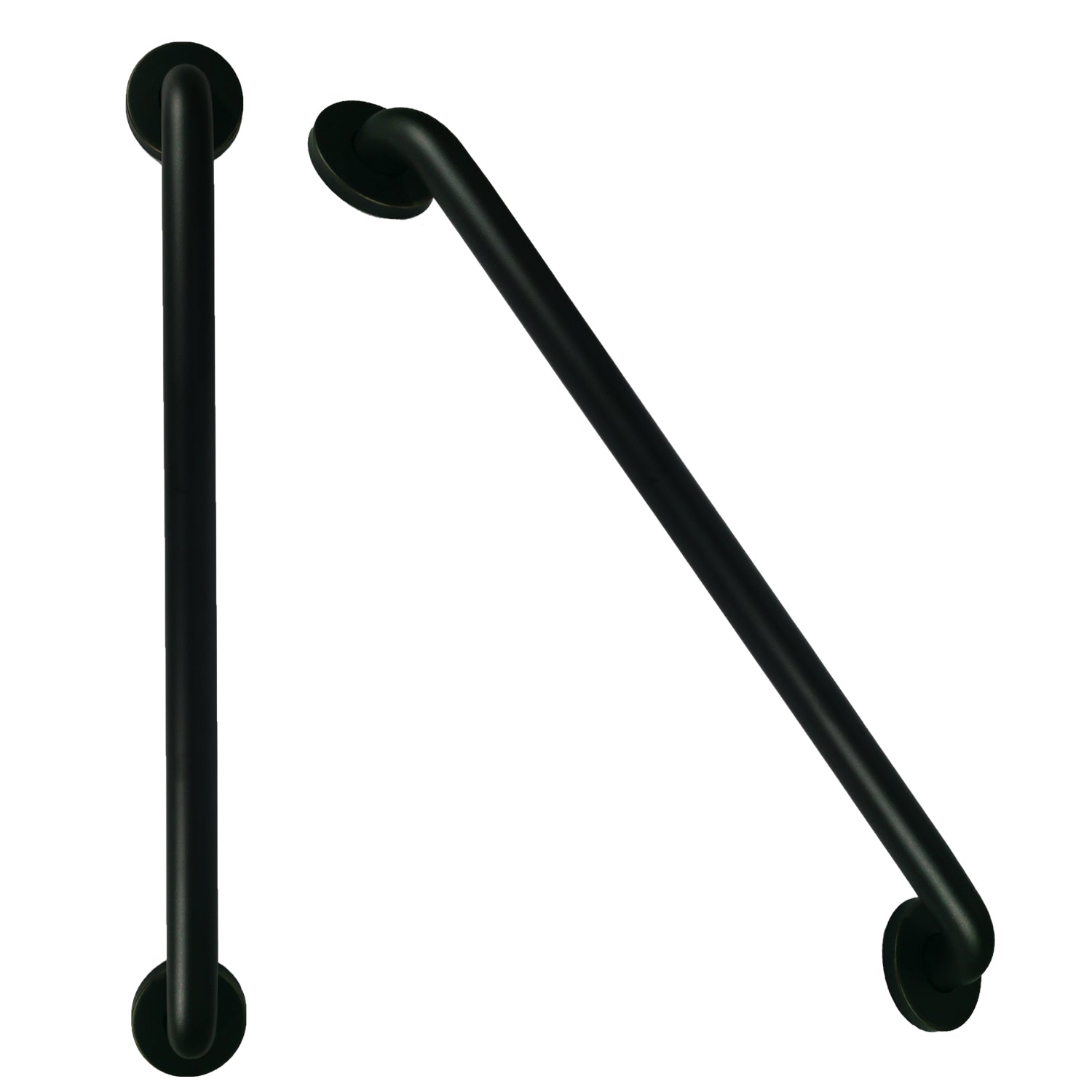 Two black grab bars on a white background